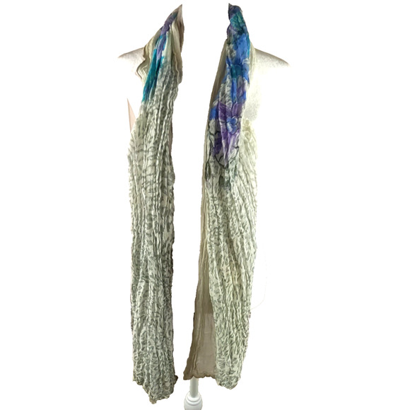 Ahujasons Scarf Rectangle 33" X 14" Gray Green Blue Cream Lightweight Floral - Picture 3 of 7
